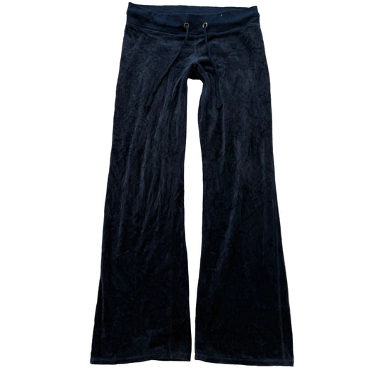 Vintage Juicy Couture Women's Navy Velour Flared Track Pant Drawstring Size S