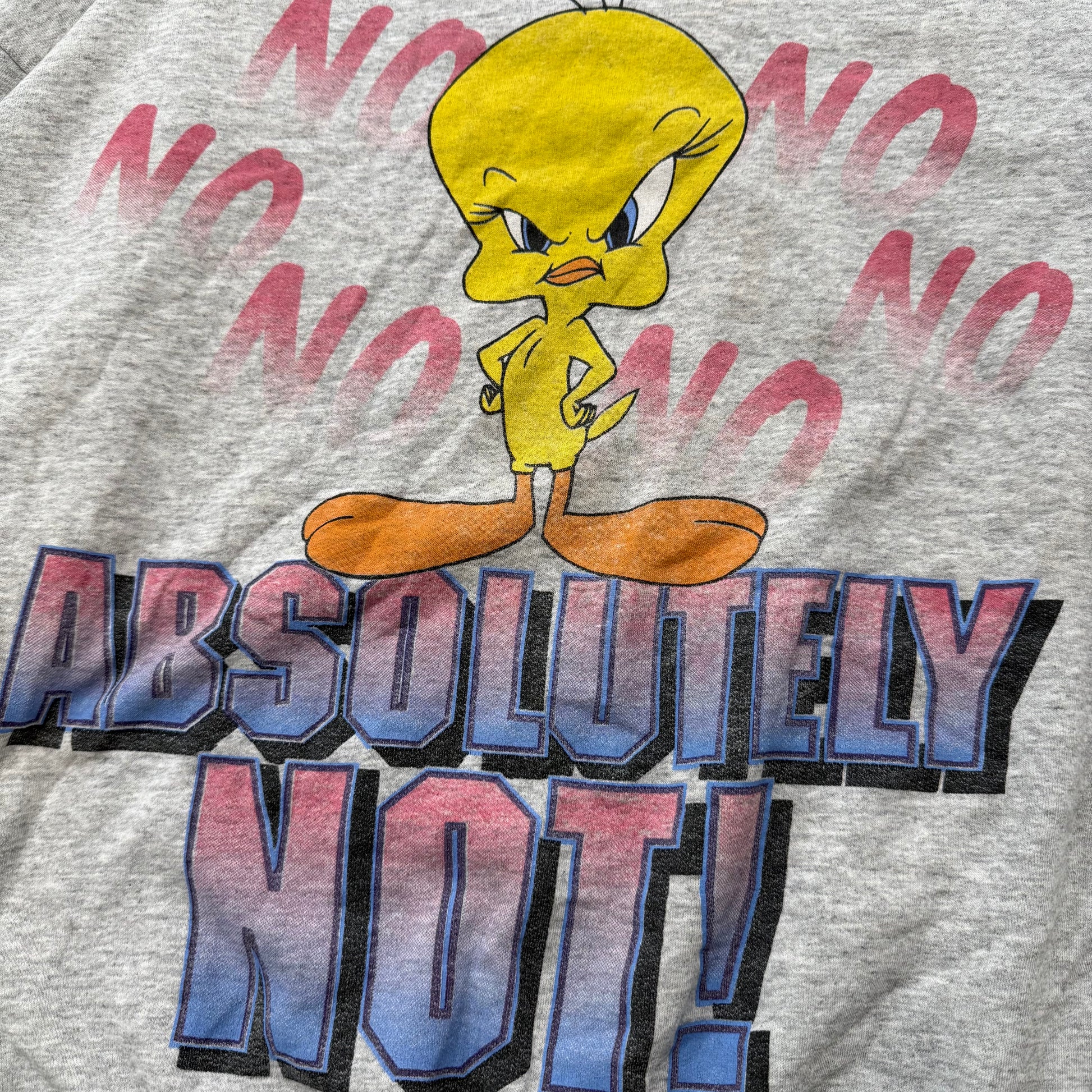 Vintage Looney Tunes Tweety “Absolutely Not!” Grey Graphic Sweatshirt - Clean Curriculums 