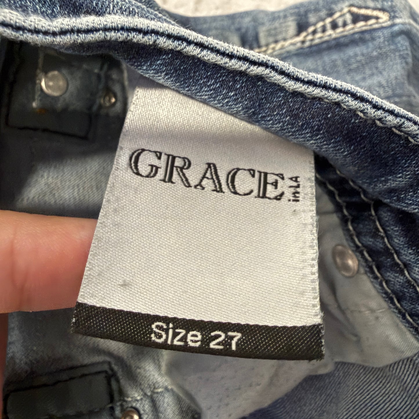 Grace Women's Blue Bootcut Denim Jeans Rhinestone Embelishement Classic Size 27