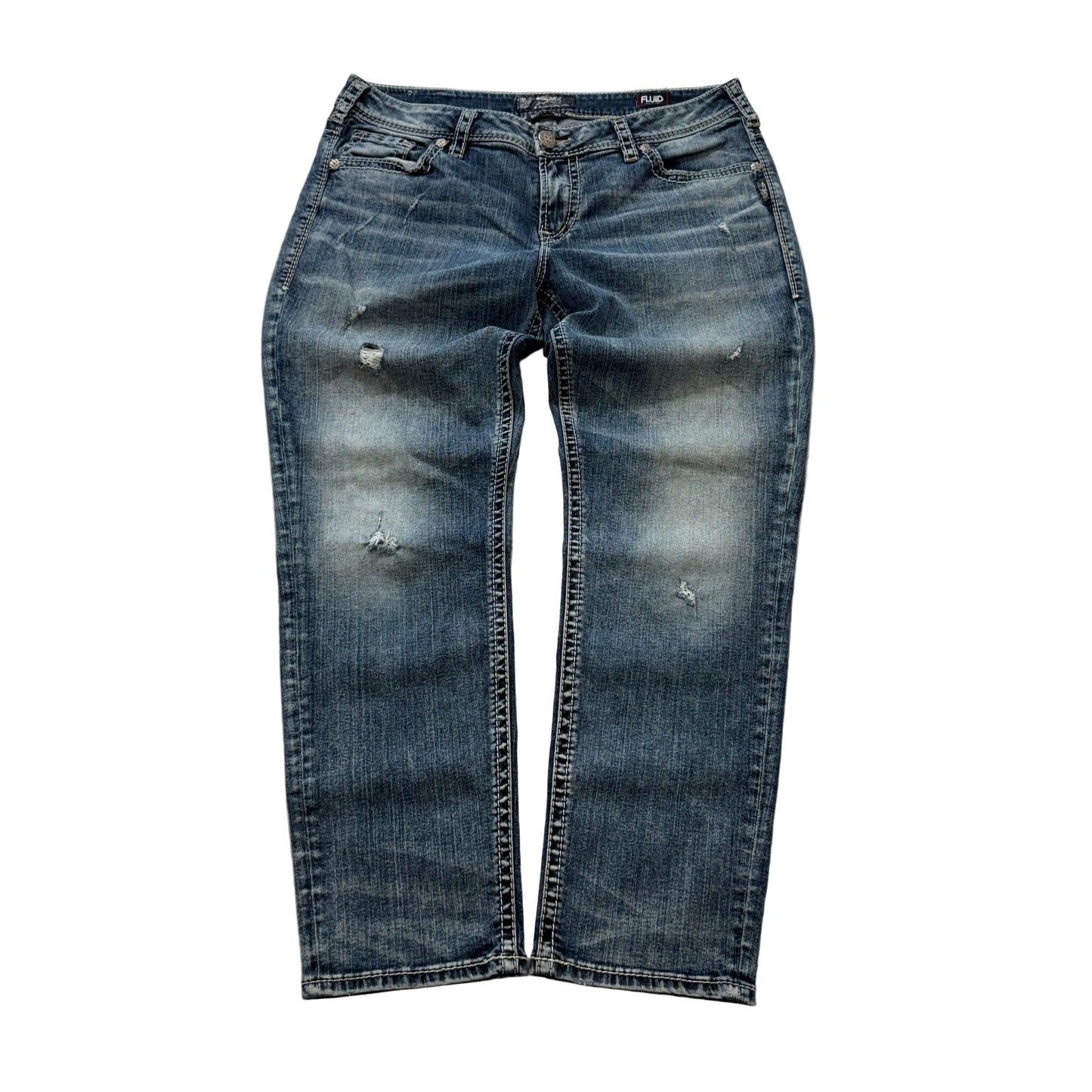 Silver Jeans Co. Womens Blue Boyfriend Jeans Fluid Denim Distressed Size W33xL25