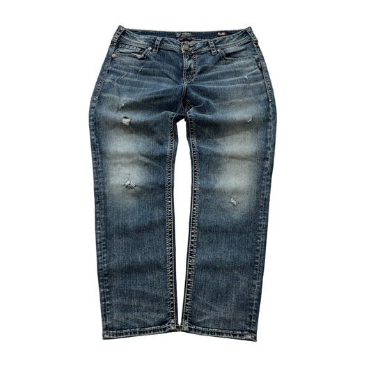 Silver Jeans Co. Womens Blue Boyfriend Jeans Fluid Denim Distressed Size W33xL25