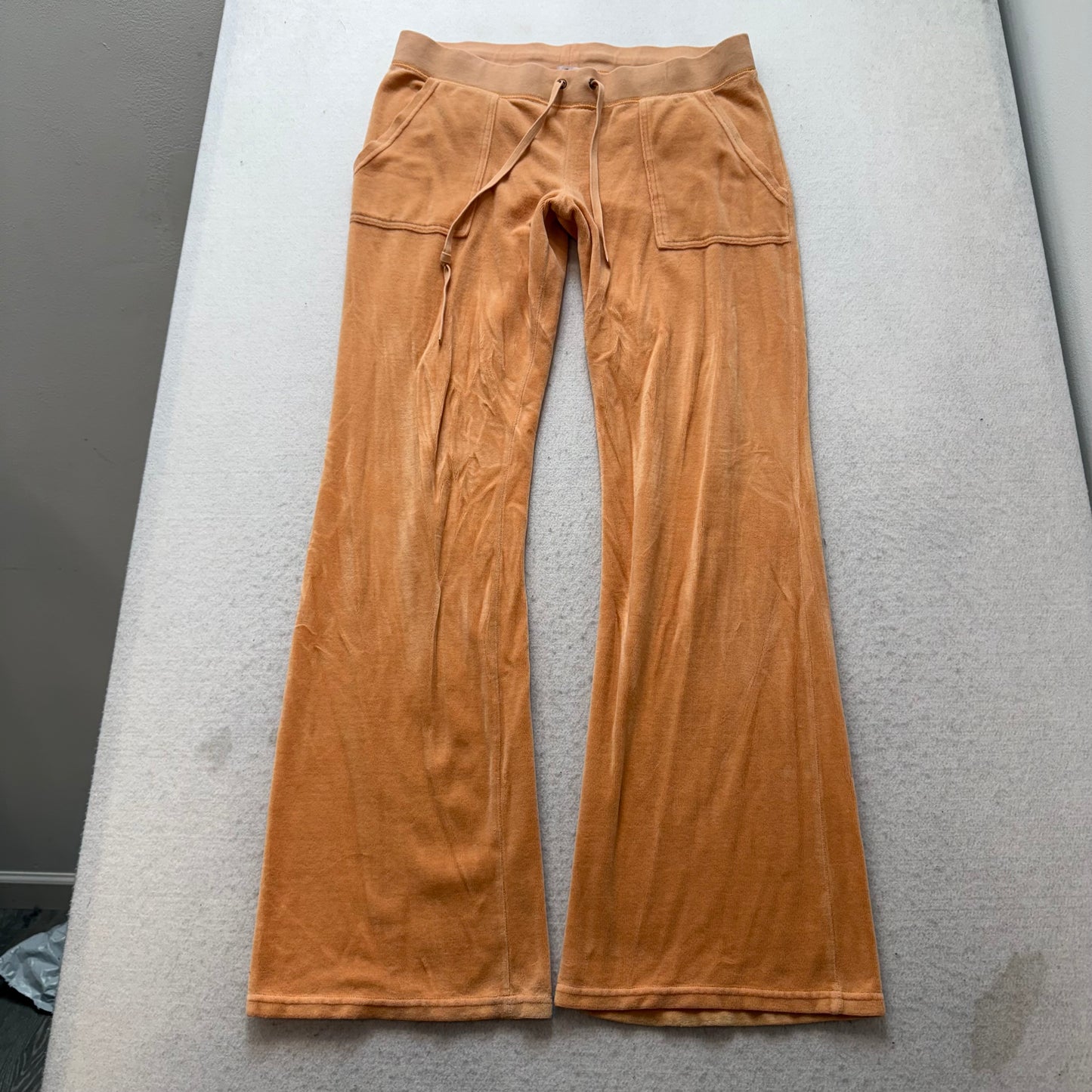 Juicy Couture Women's Light Orange Velour Flared Track Pant Snap Pockets Size L
