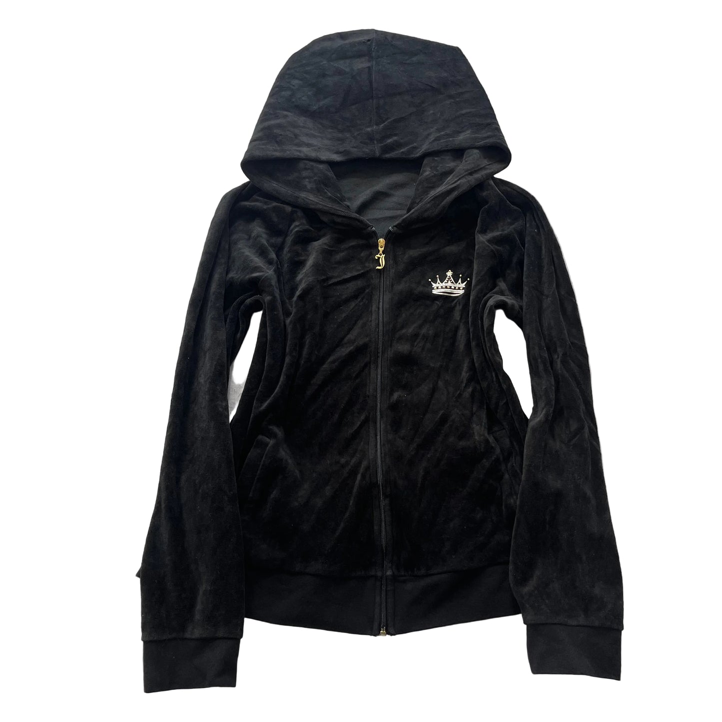 Juicy Couture Women's Black Velour Zip-Up Hoodie Loungewear Crown Logo Size XL