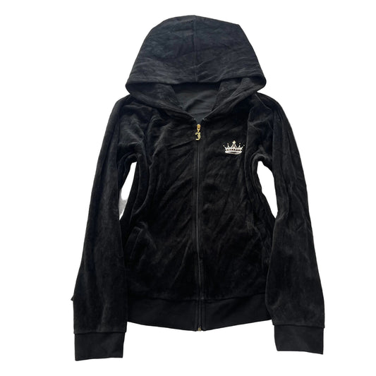 Juicy Couture Women's Black Velour Zip-Up Hoodie Loungewear Crown Logo Size XL