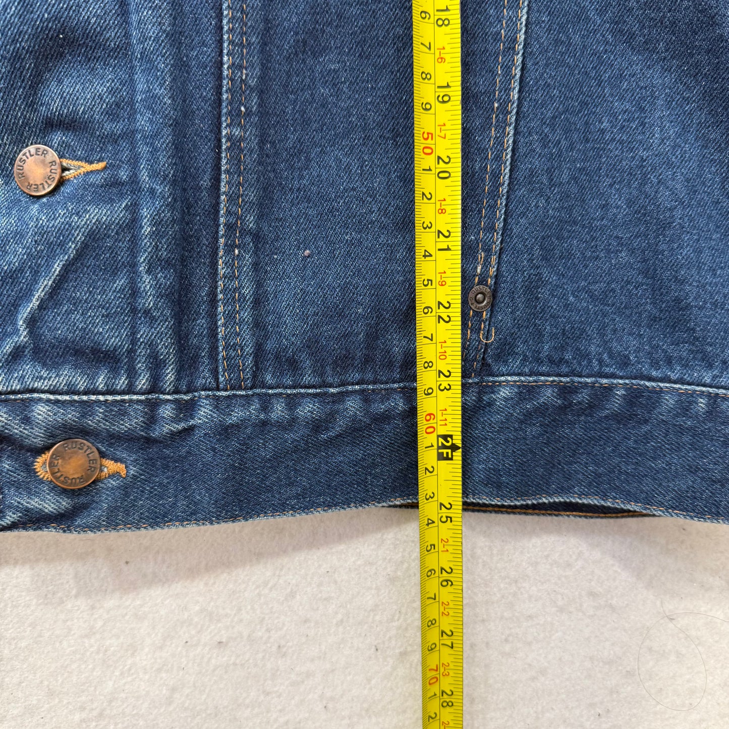Vintage Rustler Men's Blue Dark Wash Denim Trucker Jacket 100% Cotton Size XL