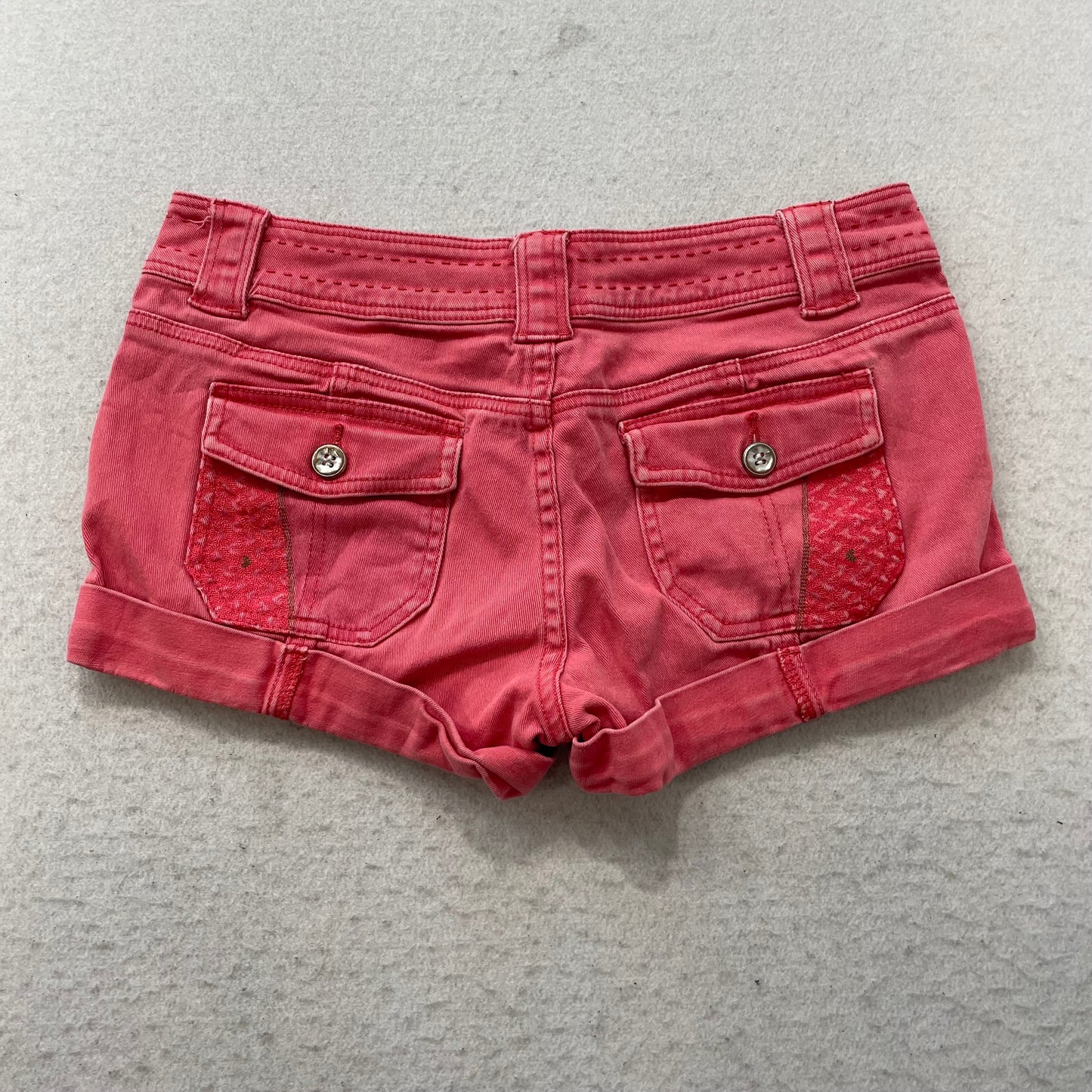 Personal Identity Womens Pink Denim Shorts Cuffed Flap Pockets Low Rise Size W31