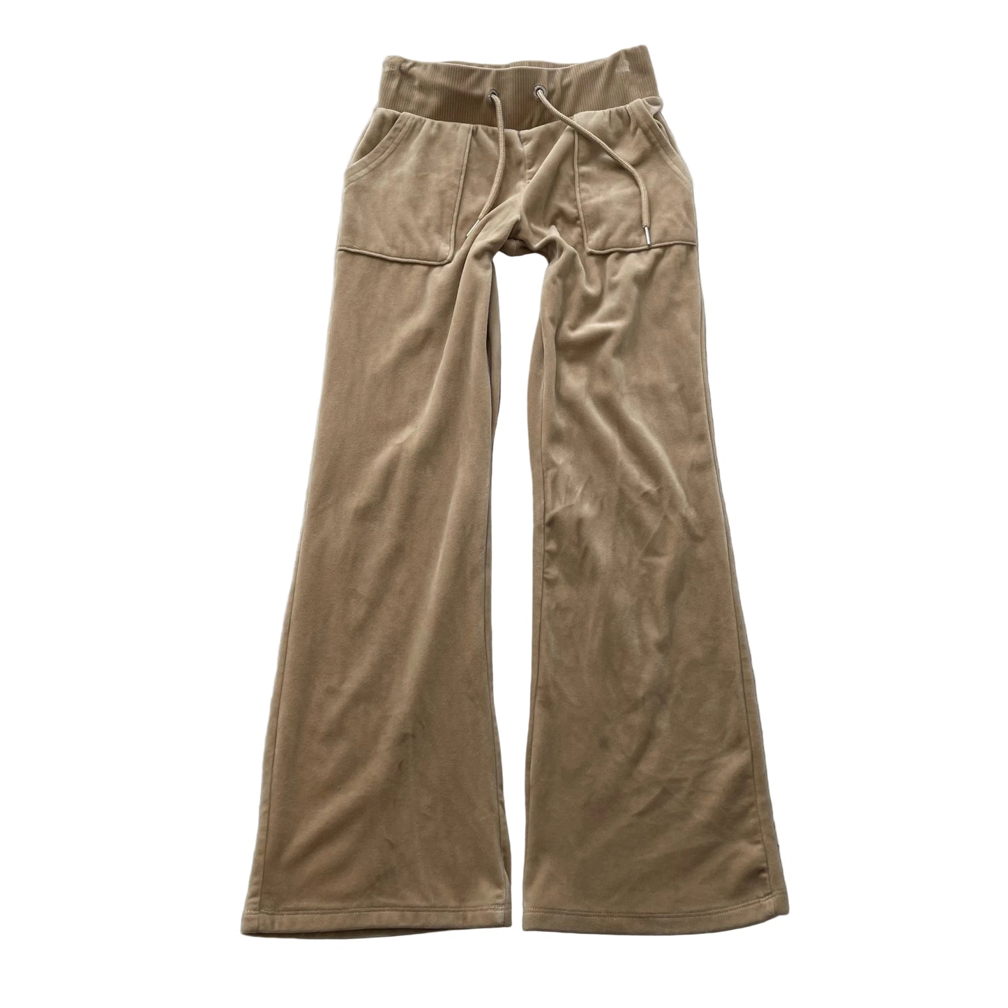 Bebe Women's Beige Velour Flared Leg Track Pant Drawstring Pocket Casual Size XS