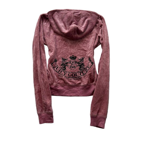 Juicy Couture Scottie Dogs Womens Dusty Pink Velour Zip-Up Hoodie Classic Size M