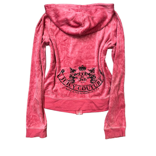 Vintage Juicy Couture Scottie Dogs Women Bright Pink Velour Zip-Up Hoodie Size L
