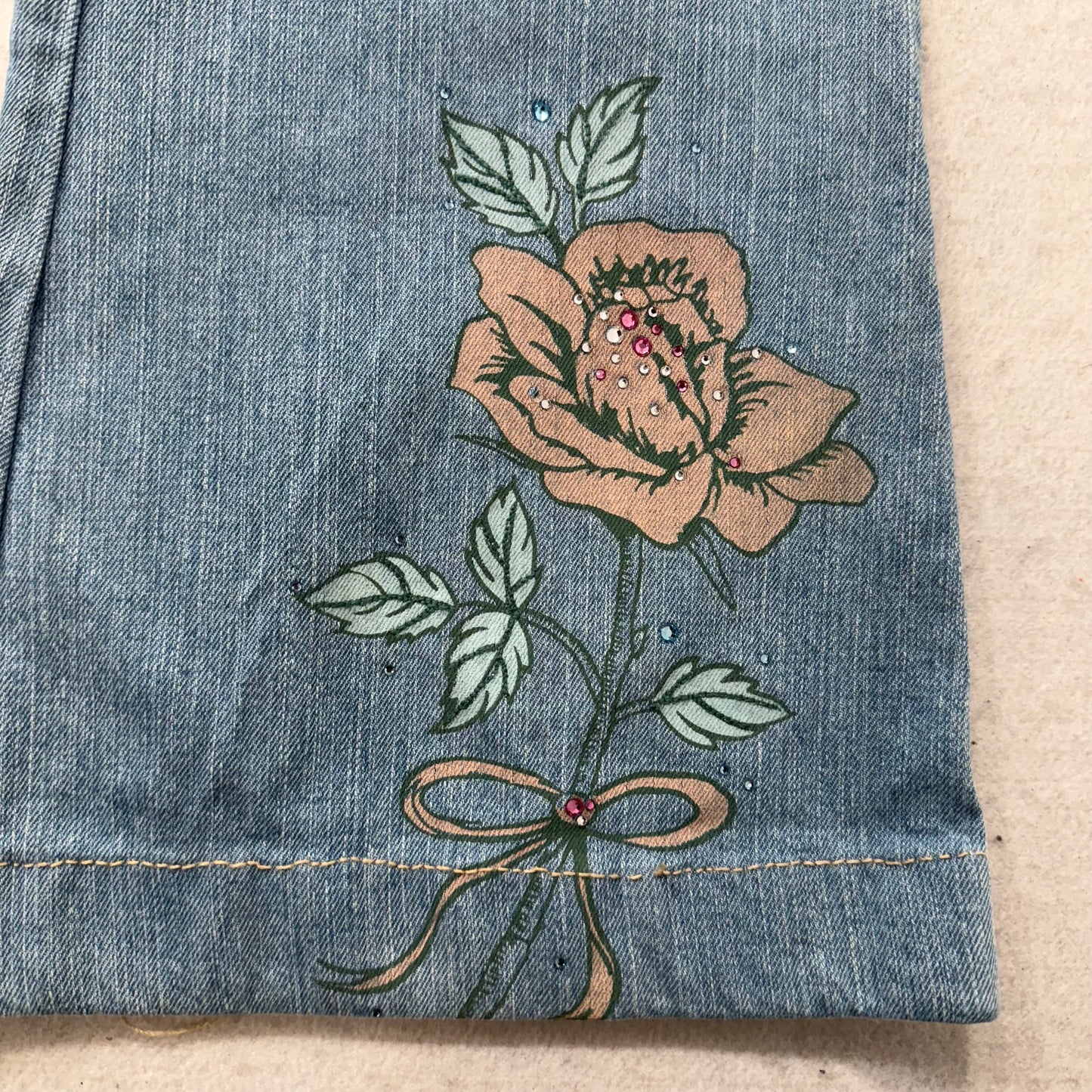 Gap Long and Lean Women's Blue Denim Slim Bootcut Jeans Embroidered Rose Size 14