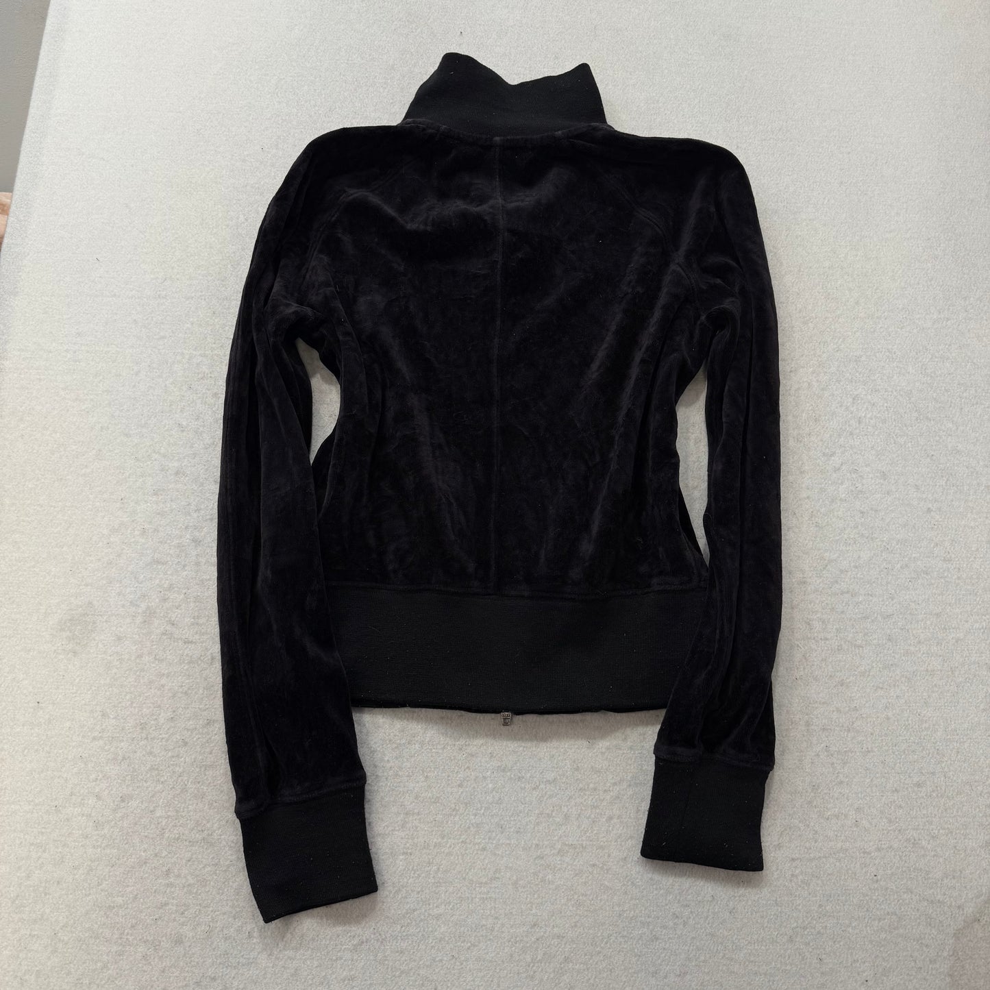 Bebe Women's Black Velour Full Zip Track Jacket Mock Neck Logo Streetwear Size M