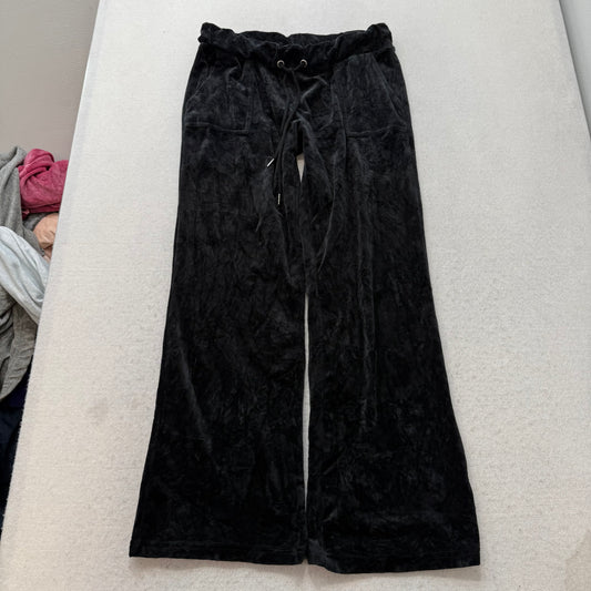 Bebe Women's Black Velour Flared Track Pant Loungewear Sequin Logo Pocket Size L