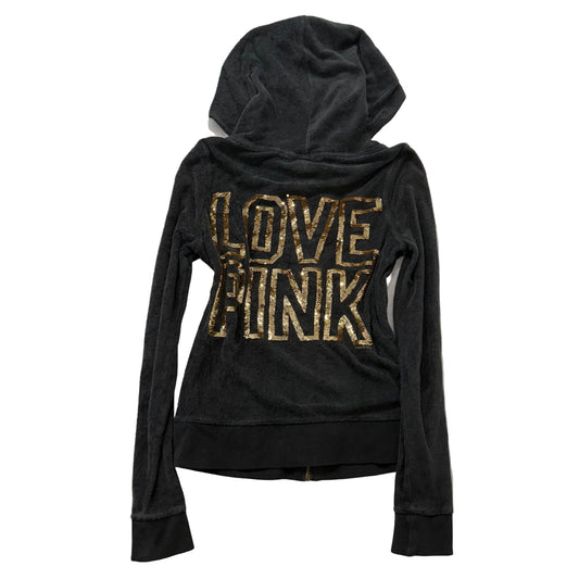 Vintage Victoria’s Secret Love PINK Black Terry Cloth Sequin Hoodie Size XS