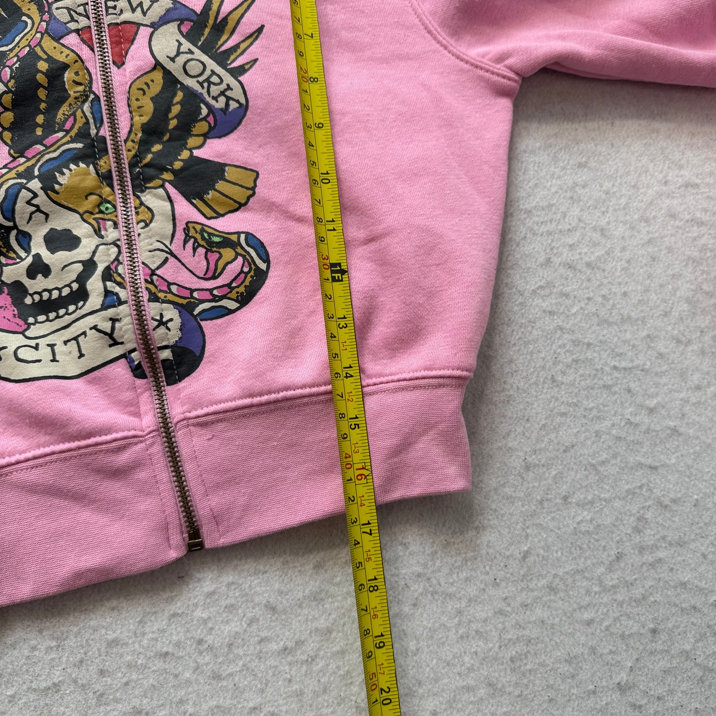 Ed Hardy Skull Eagle Women's Pink Zip-Up Cropped Hoodie Tattoo Graphic Size S