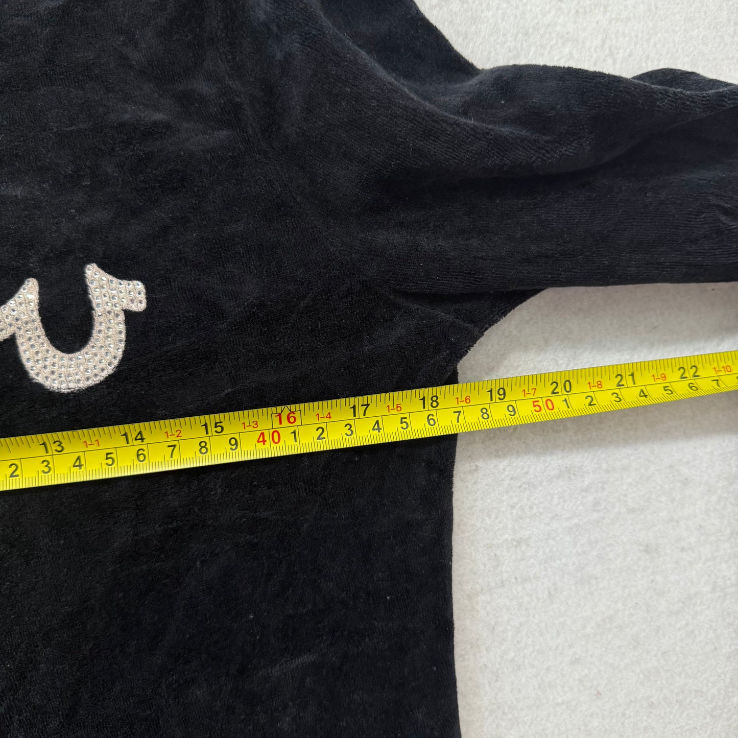 Vintage True Religion Womens Black Velour Zip Up Hoodie Buddha Rhinestone Size L