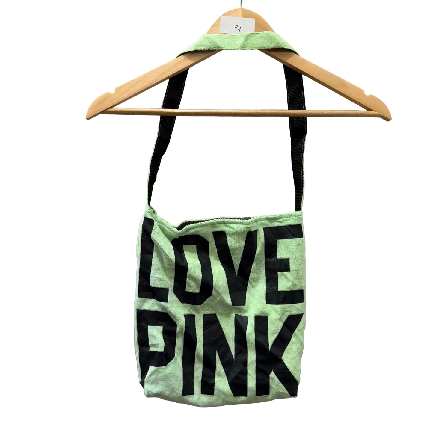 Victoria's Secret PINK Light Green Velour Casual Y2K Logo Crossbody Bag Size M
