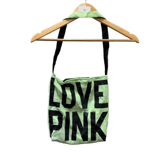 Victoria's Secret PINK Light Green Velour Casual Y2K Logo Crossbody Bag Size M