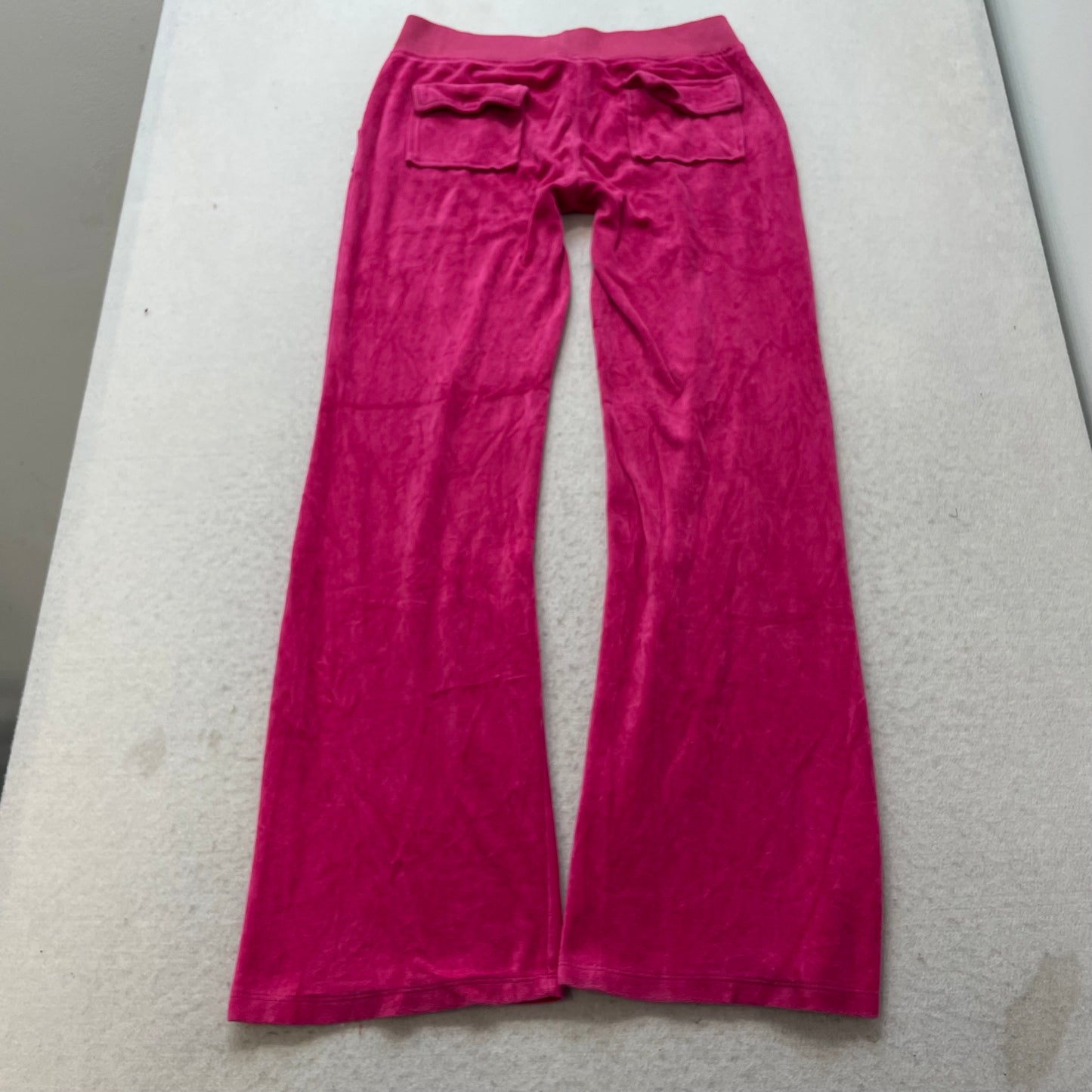 Vintage Juicy Couture Women's Hot Pink Velour Flared Track Pants Pockets Size L