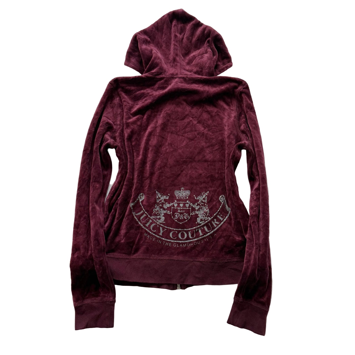 Juicy Couture Scottie Dogs Women's Burgundy Velour Zip-Up Hoodie Pockets Size M