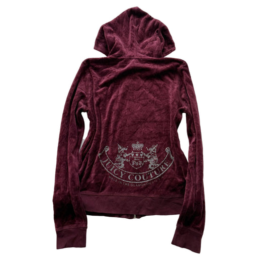 Juicy Couture Scottie Dogs Women's Burgundy Velour Zip-Up Hoodie Pockets Size M