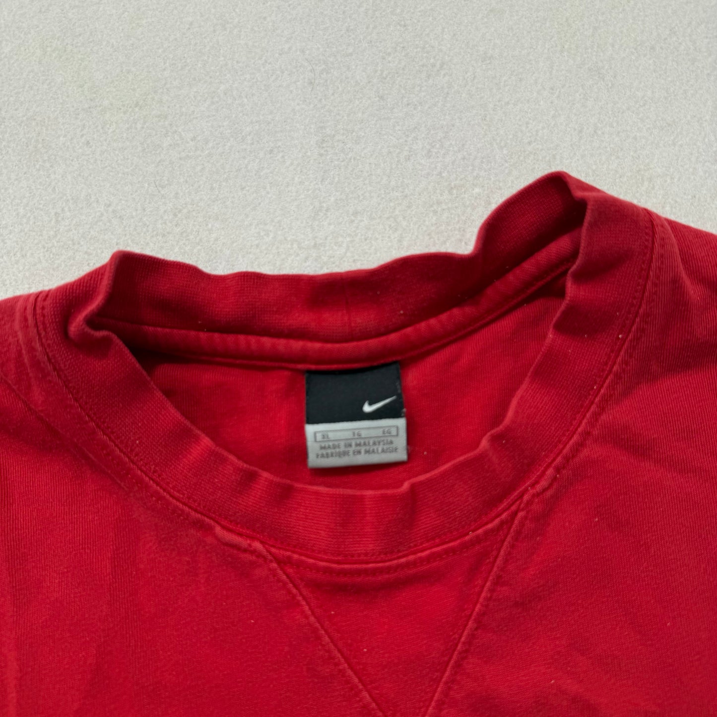 Nike Mens Red Cotton Athletic Fit T-Shirt Short Sleeve Spellout Logo Tee Size XL