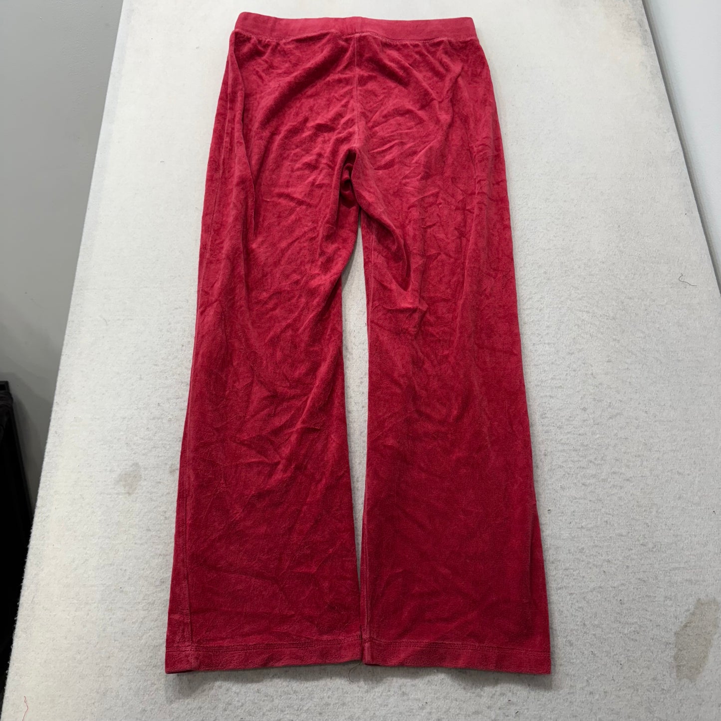 Vintage Juicy Couture Women's Red Velour Flared Track Pant Drawstring Y2k Size L