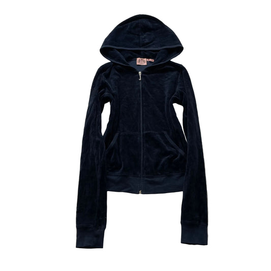 Vintage Juicy Couture Womens Navy Blue Full Zip Hoodie Loungewear Pockets Size S