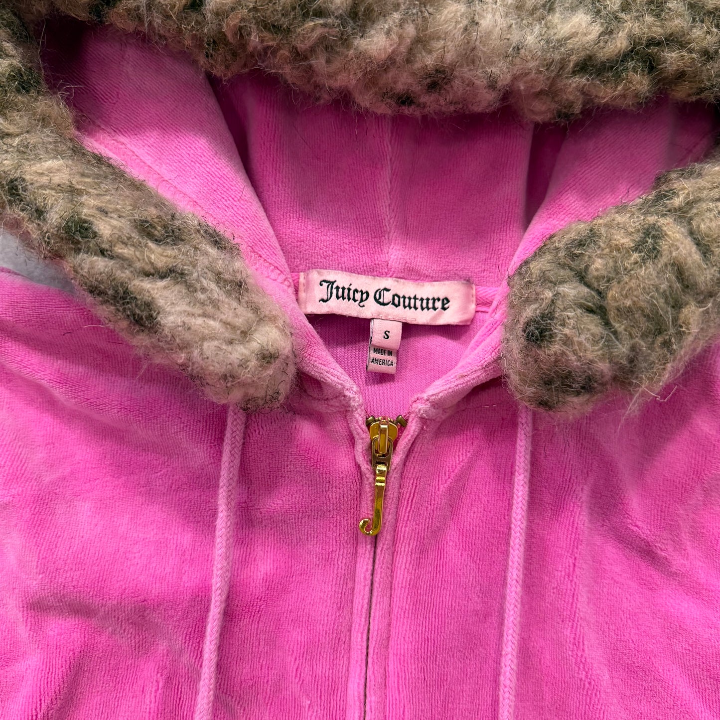 Juicy Couture Hot Pink Velour Zip-Up Hoodie Faux Fur Hood with Pom-Poms Size S