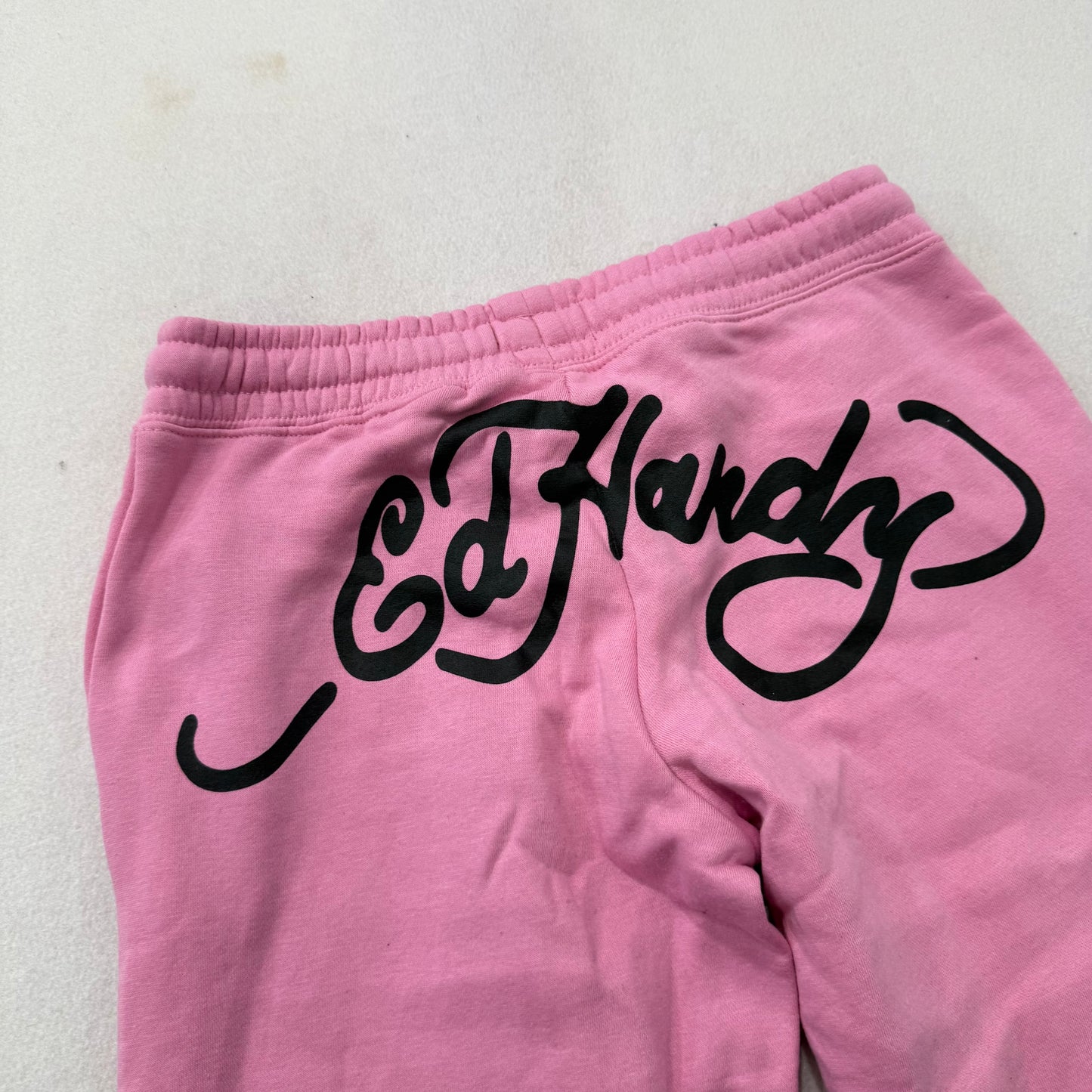 Ed Hardy Women's Bubblegum Pink Cotton Wide Leg Sweatpants Tiger Graphic Size S