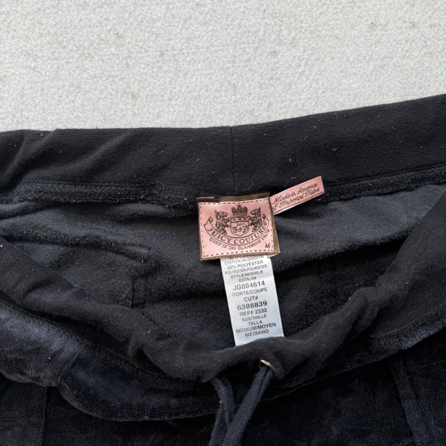 Juicy Couture Women's Black Velour Flared Track Pants Pockets Drawstring Size M