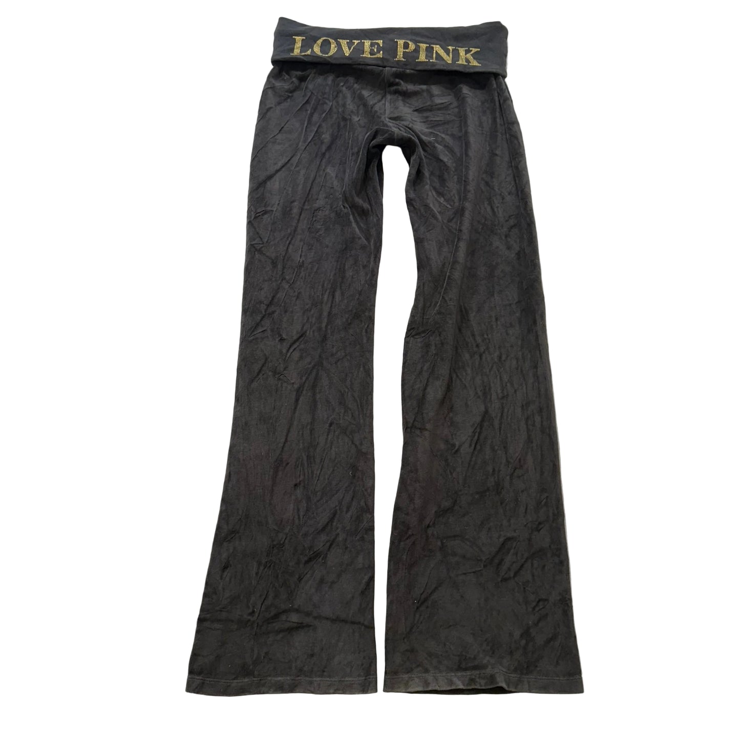 PINK Victoria Secret Womens Charcoal Velour Flare Track Pant Graphic Logo Size S