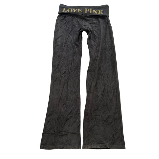 PINK Victoria Secret Womens Charcoal Velour Flare Track Pant Graphic Logo Size S