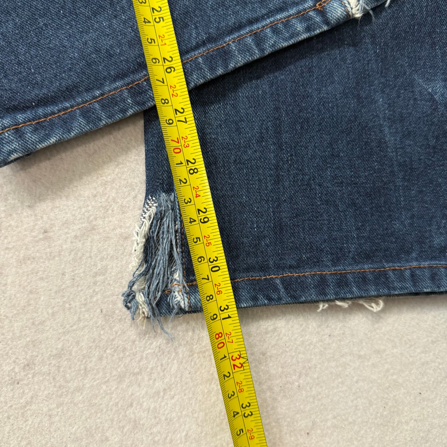 CCS Men's Blue Denim Distressed Straight Leg Skateboarding Jeans Raw Hem Size 34