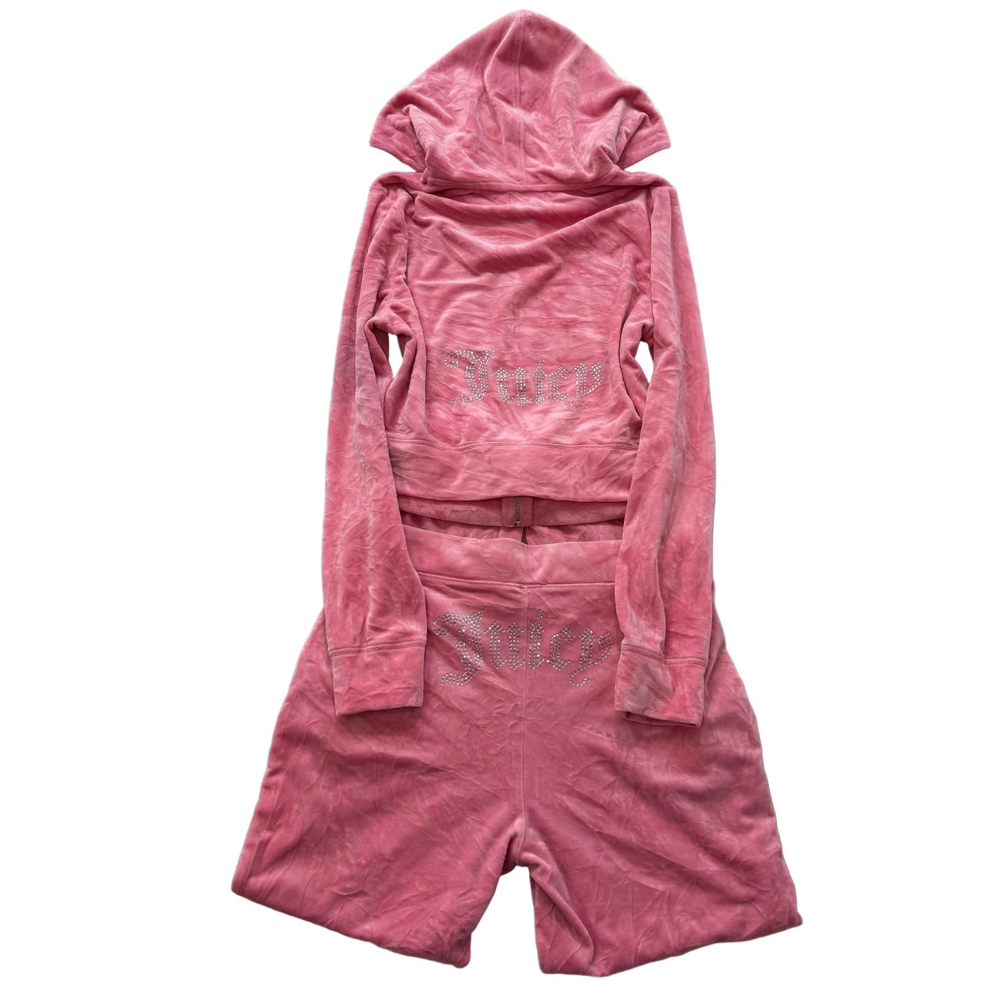 Juicy Couture Women's Pink Hoodie & Pants Tracksuit Set Rhinestones Logo Size M