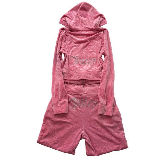 Juicy Couture Women's Pink Hoodie & Pants Tracksuit Set Rhinestones Logo Size M