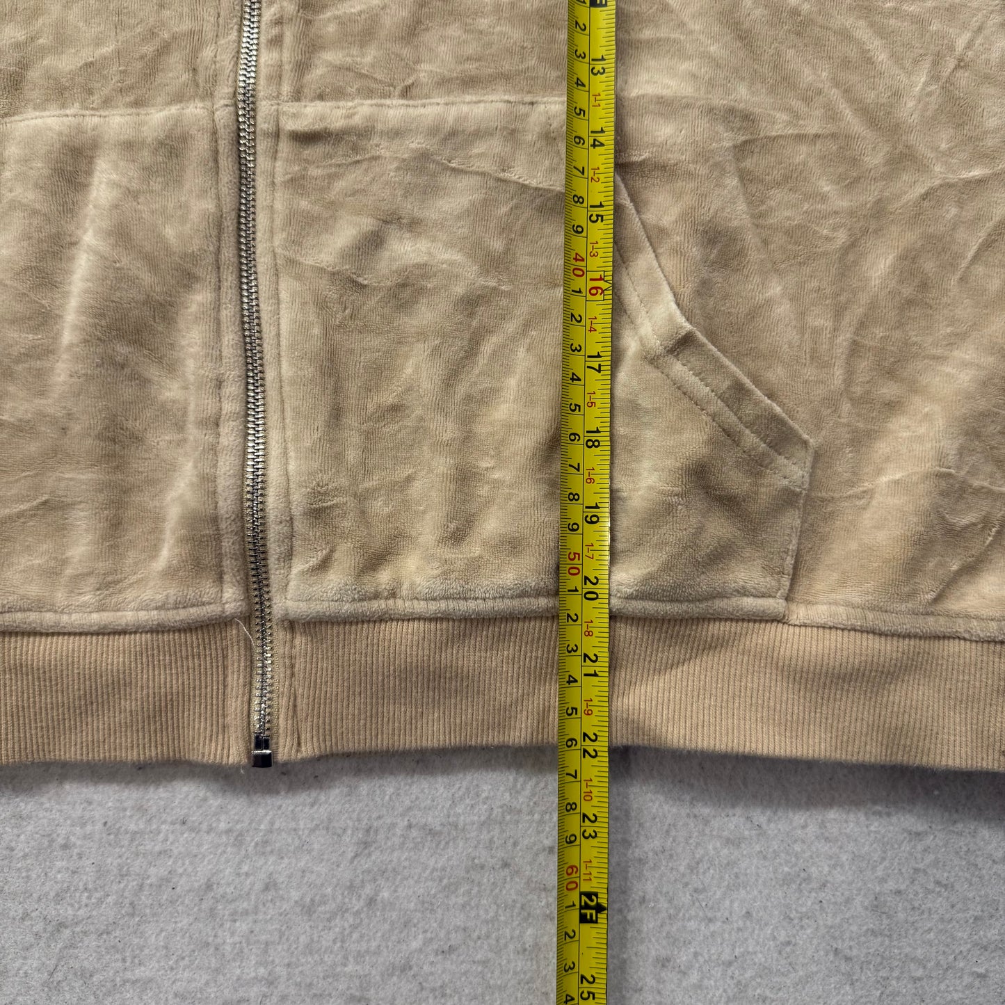 Juicy Couture Forever 21 Womens Tan Velour Zip-Up Hoodie Rhinestone Logo Size 3X