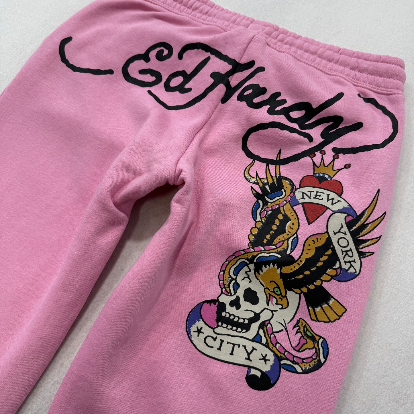 ED HARDY “NYC Skull” PINK FLARE PANTS