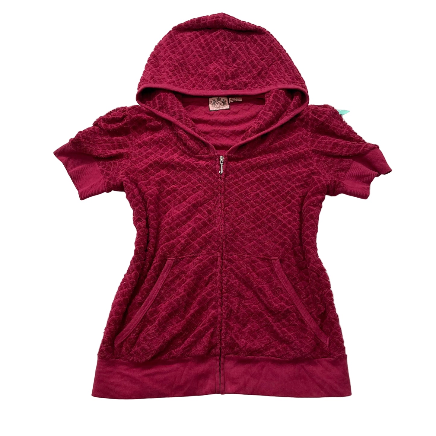 Juicy Couture Women's Maroon Terry Cloth Quilted Hoodie Short Sleeve Y2k Size XL