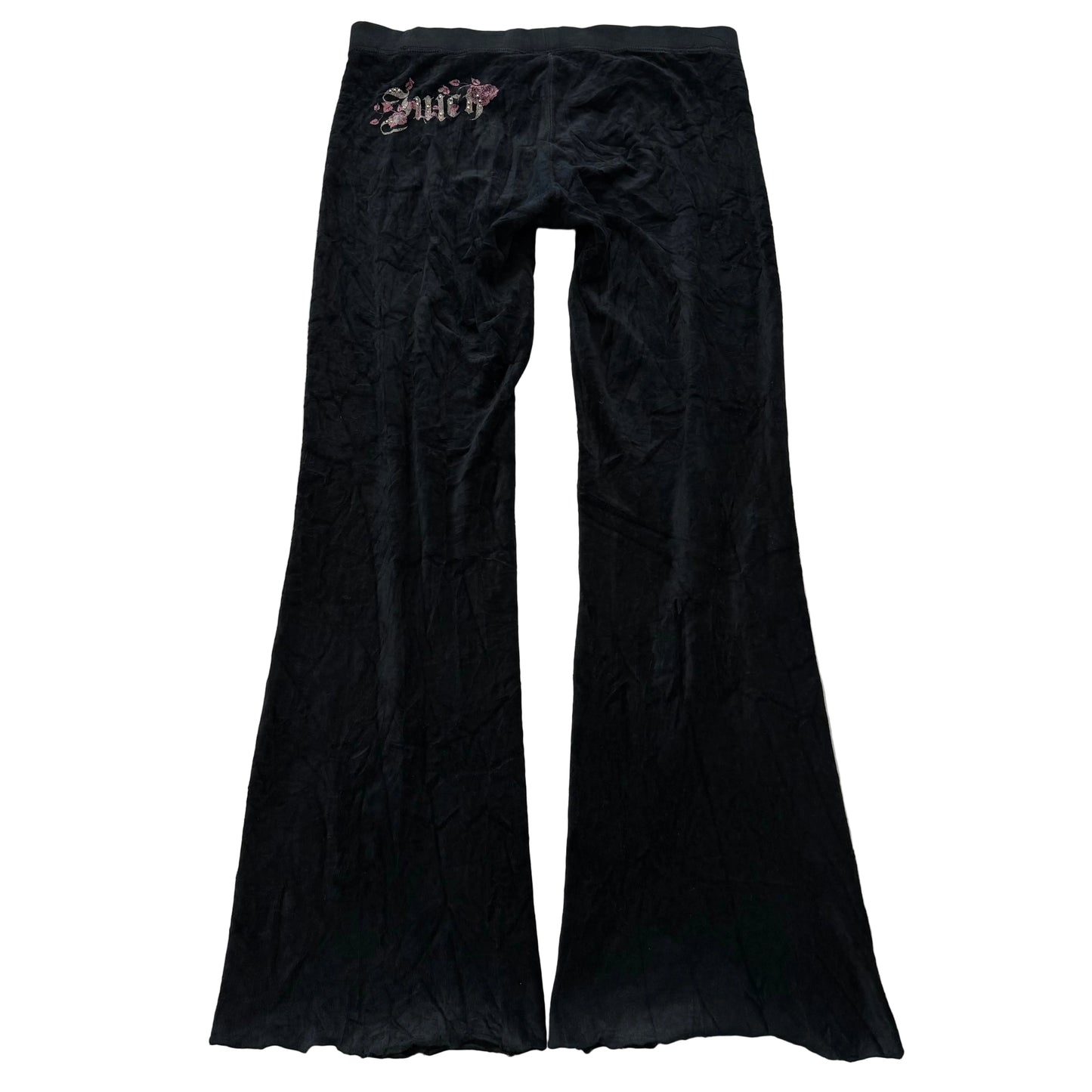2003 Vintage Juicy Couture Women's Black Velour Flare Track Pant Logo Y2K Size S