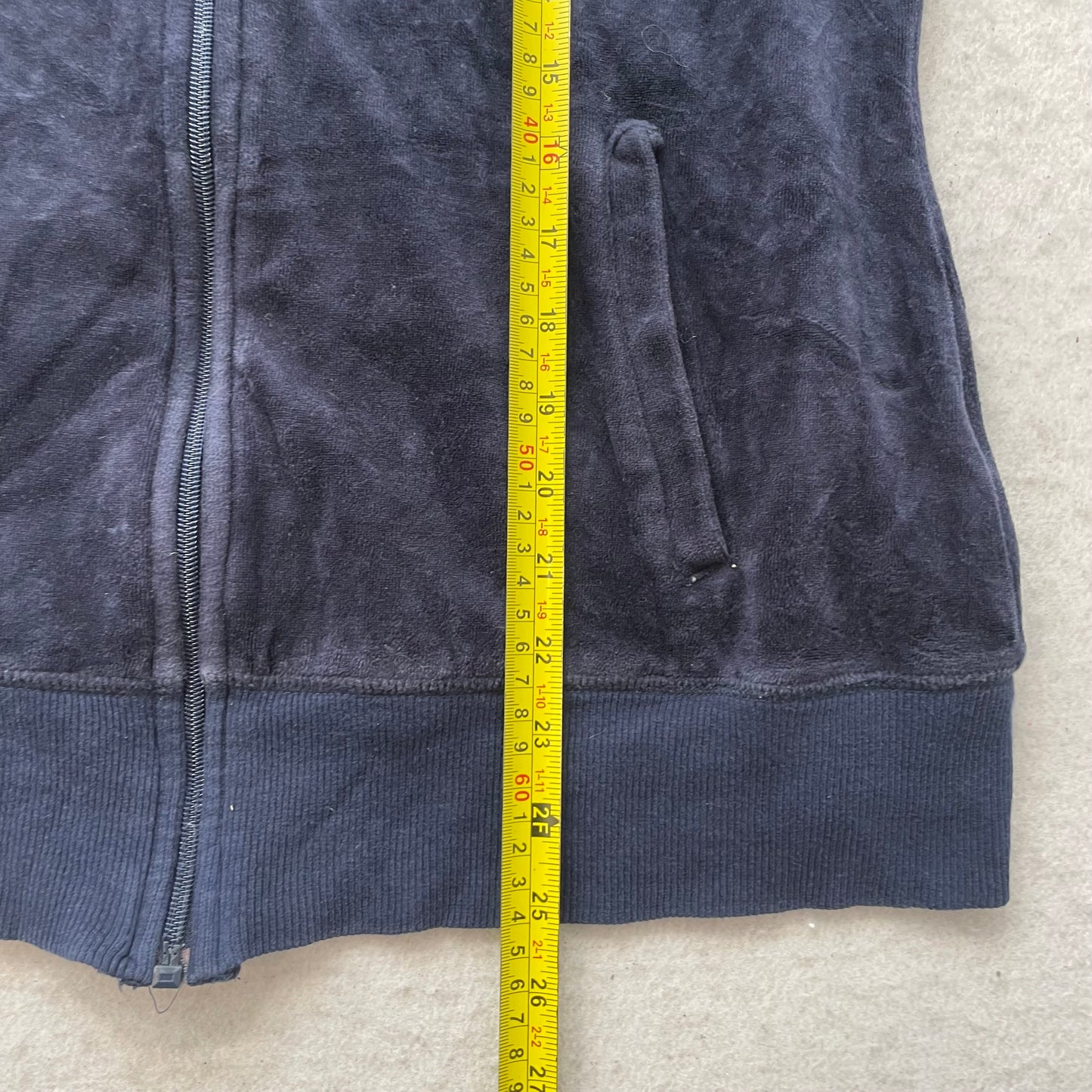 Vintage Juicy Couture Women's Navy Velour Zip-Up Track Jacket Performance Size L