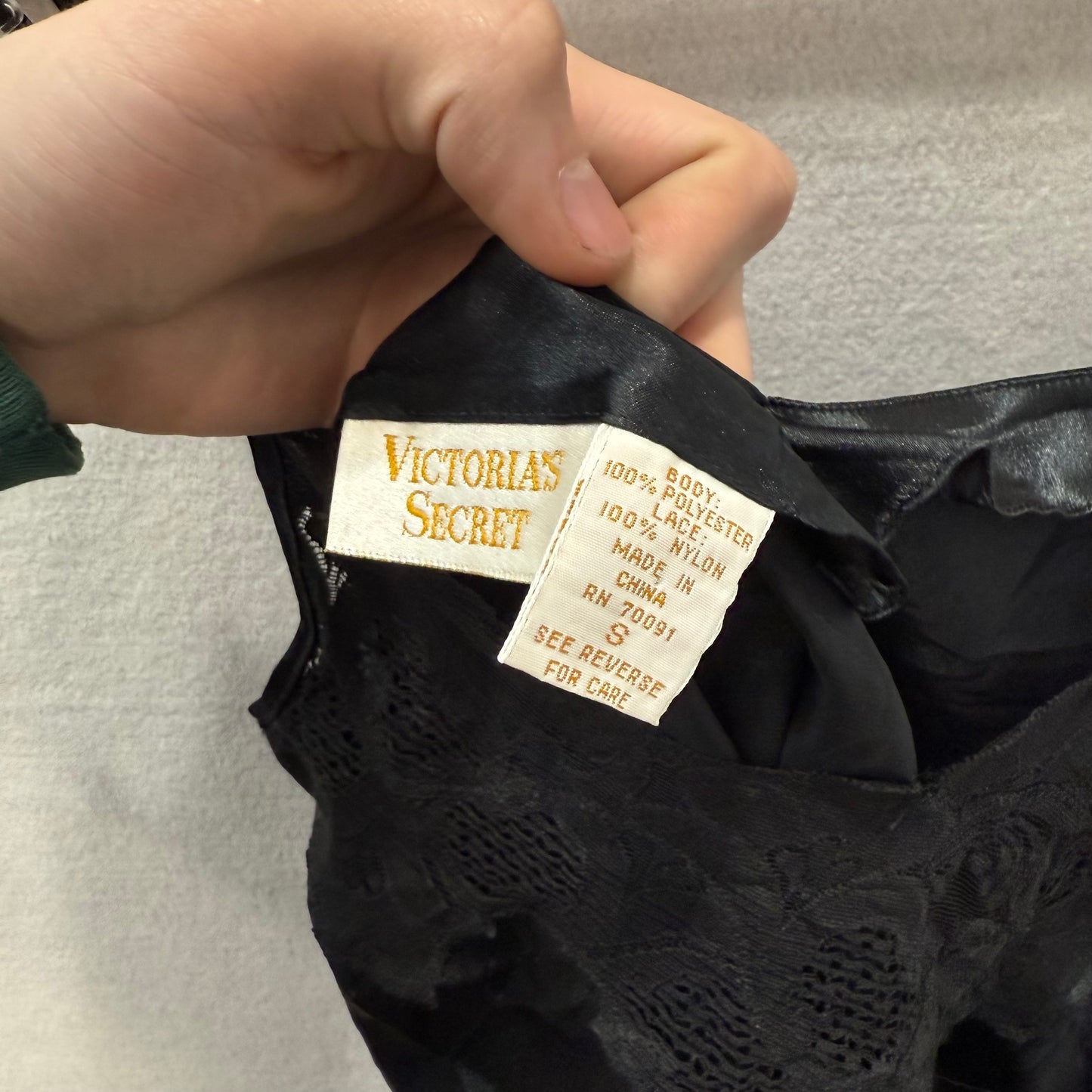 Victoria's Secret Black Lingerie Slip Dress Satin Chemise Slip Lace Size S