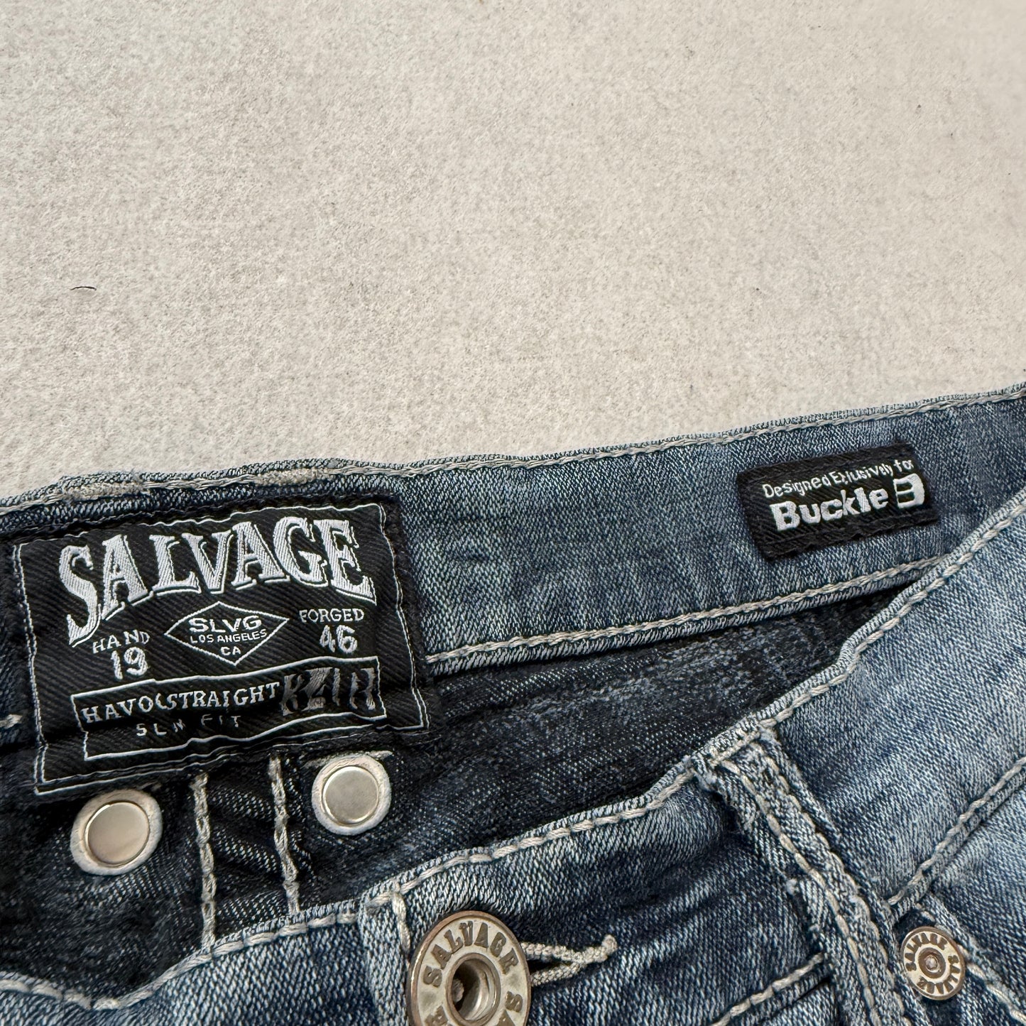 Salvage Havoc Men's Blue Denim Jeans Straight Slim-Fit Pocket Buckle Size W33