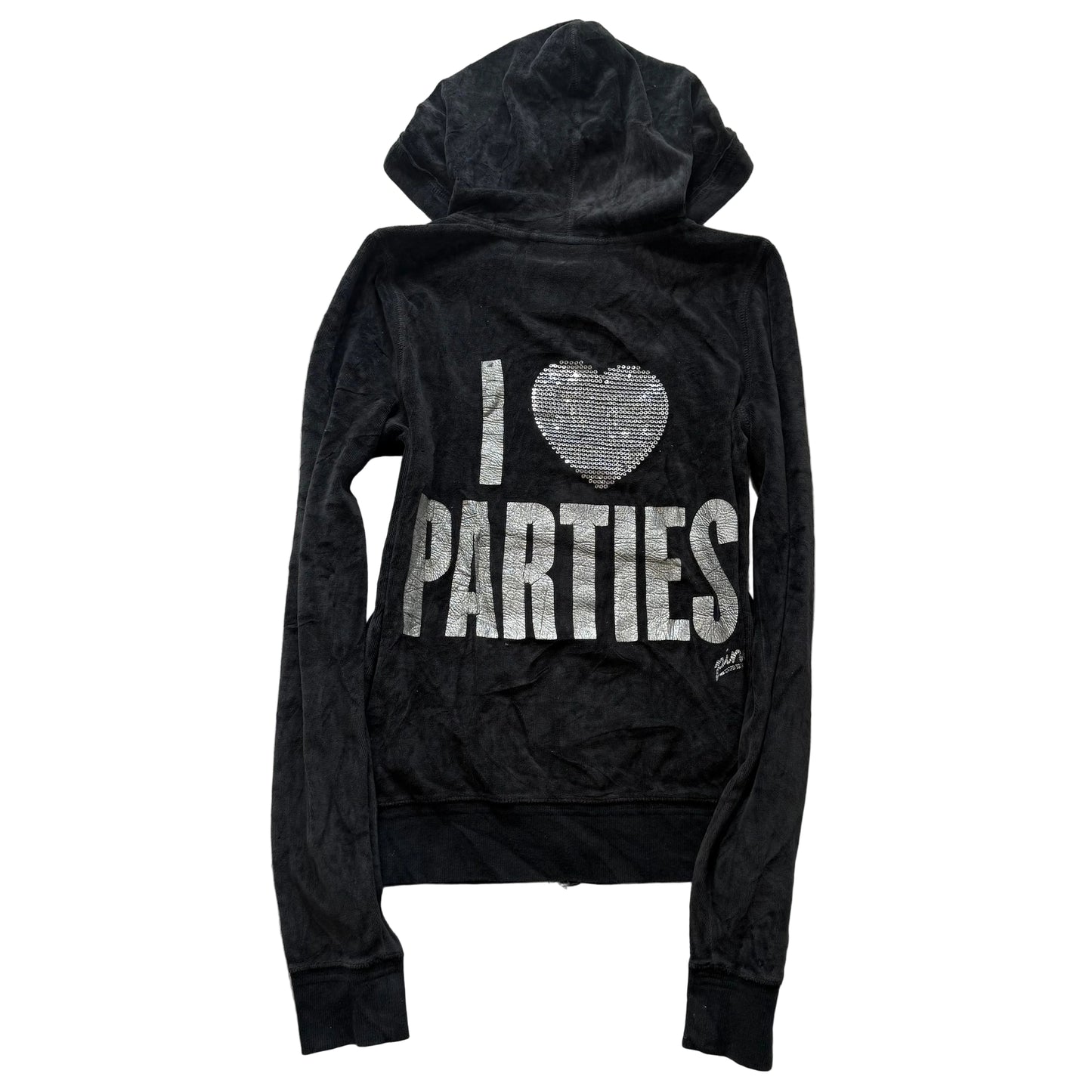 PINK Victoria's Secret Womens Black Velour Full Zip Hoodie Sequin Graphic Size M
