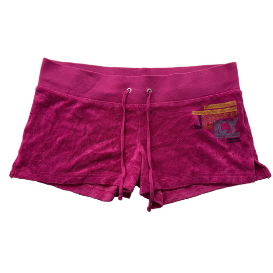 Juicy Couture Women's Hot Pink Terry Cloth Micro Shorts Drawstring Logo Size M