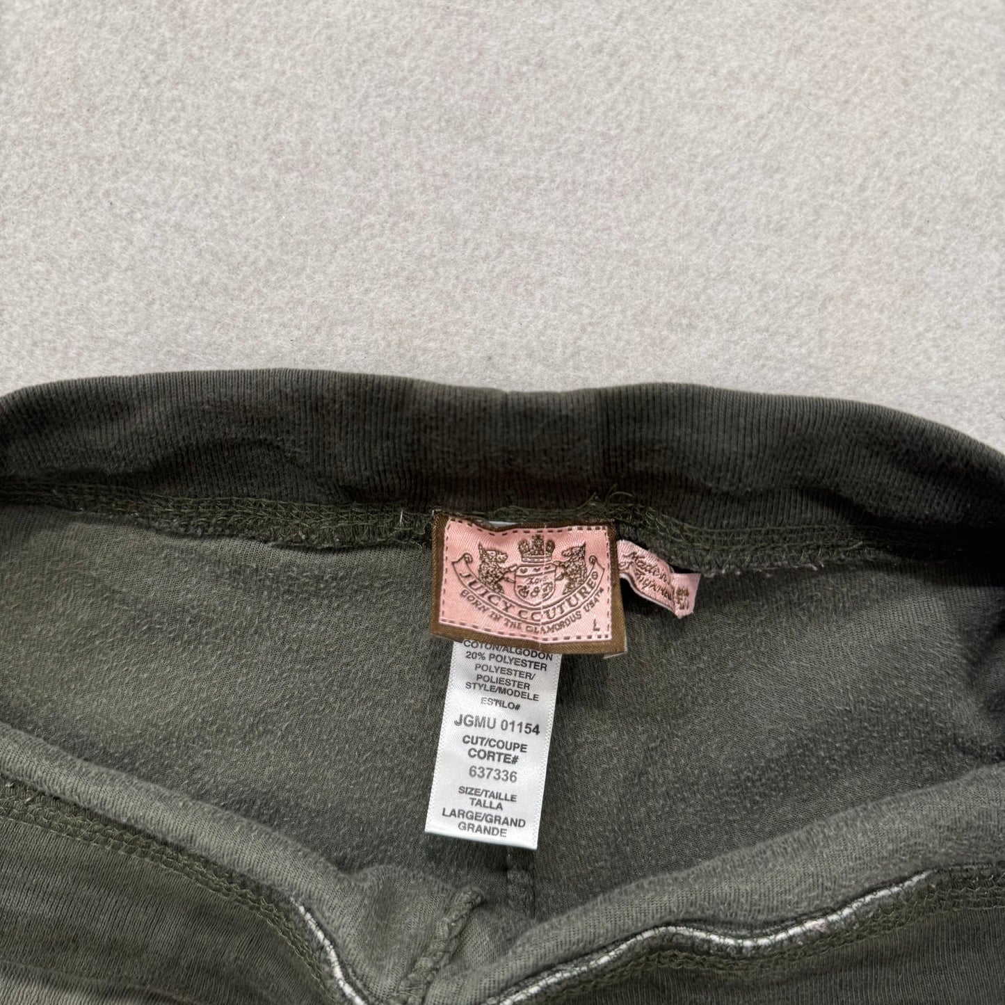 Juicy Couture Army Green Drawstring Velour Flared Track Pants Low Rise Size L