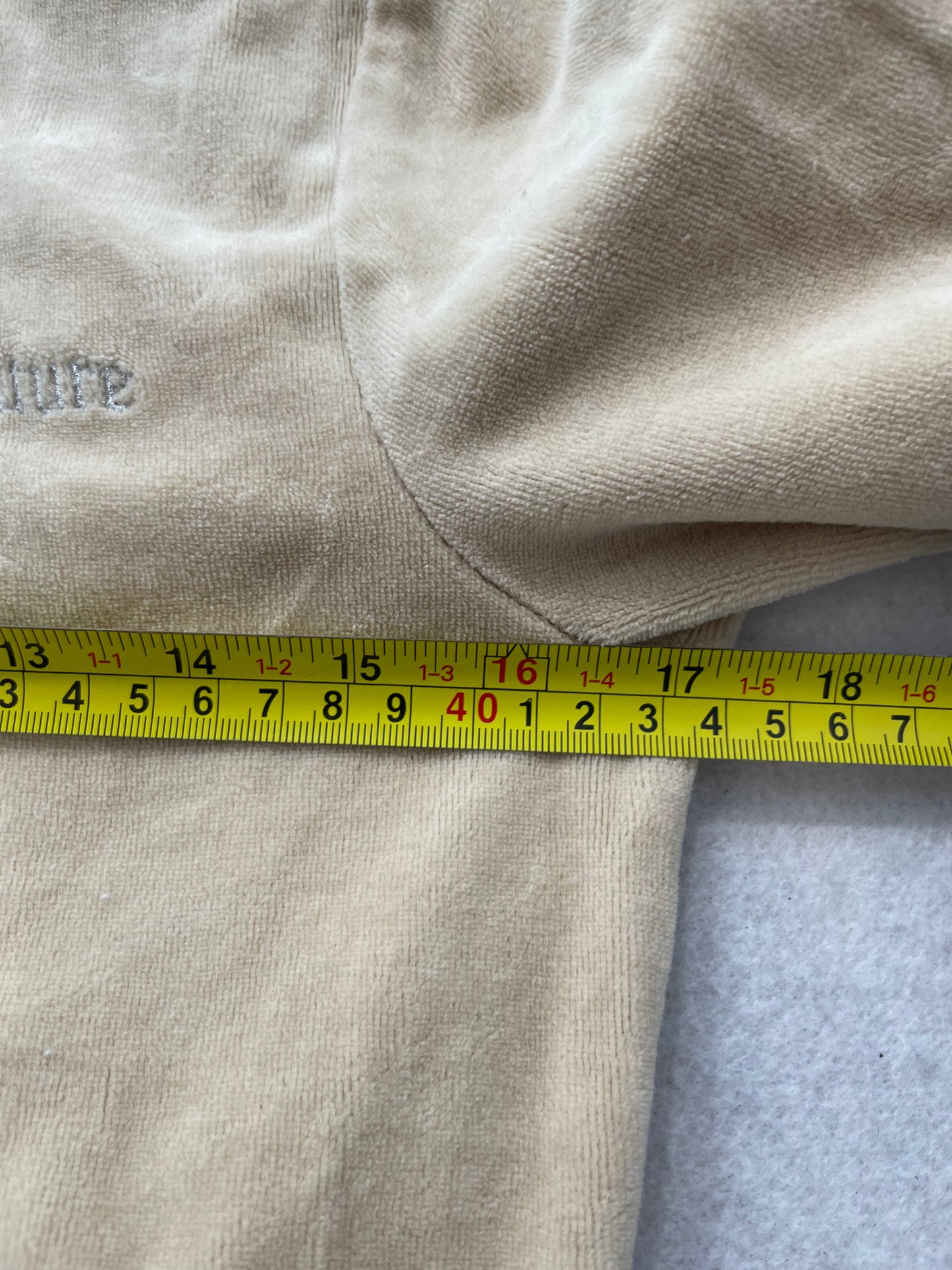 Juicy Couture Women's Tan Velour Full Zip Cropped Hoodie Rhinestones Logo Size S