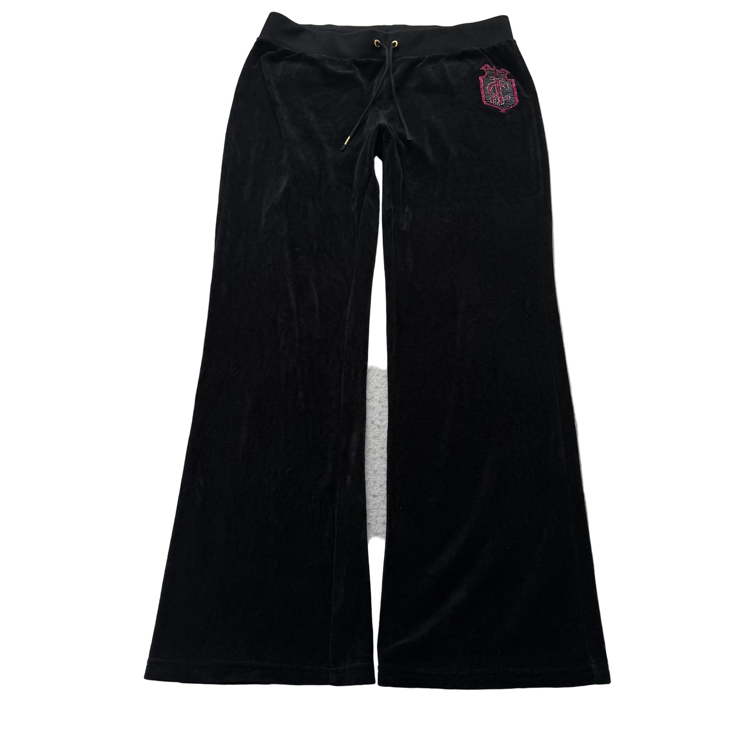 Juicy Couture Women's Black Velour Flared Track Pants Back Snap Pockets Size L