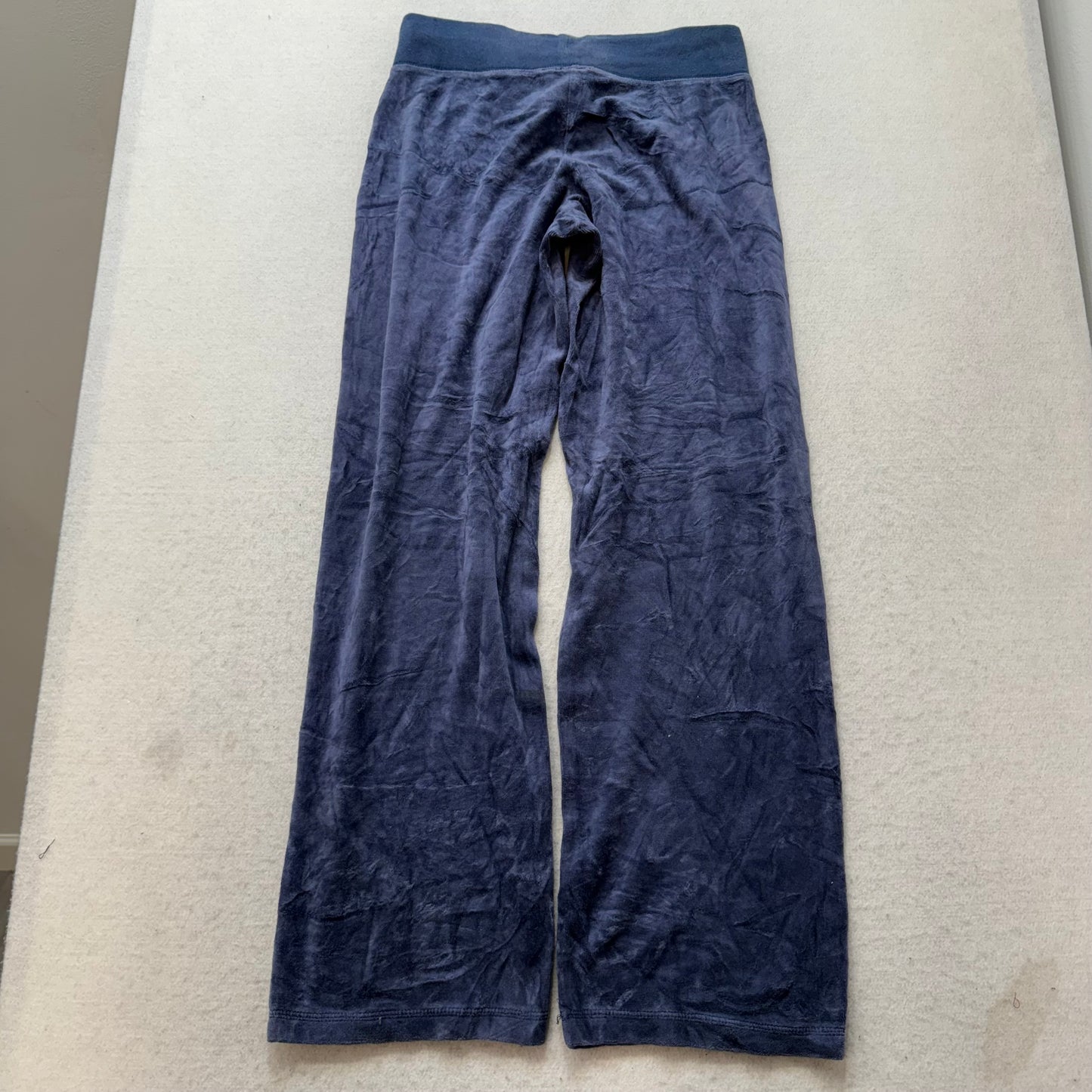 Vintage Juicy Couture Women's Navy Velour Flared Track Pants Loungewear Size S