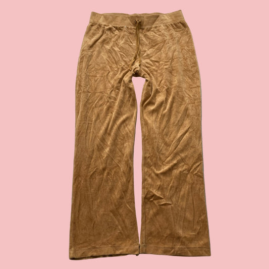 Vintage Juicy Couture Women's Camel Velour Flared Track Pants Drawstring Size L