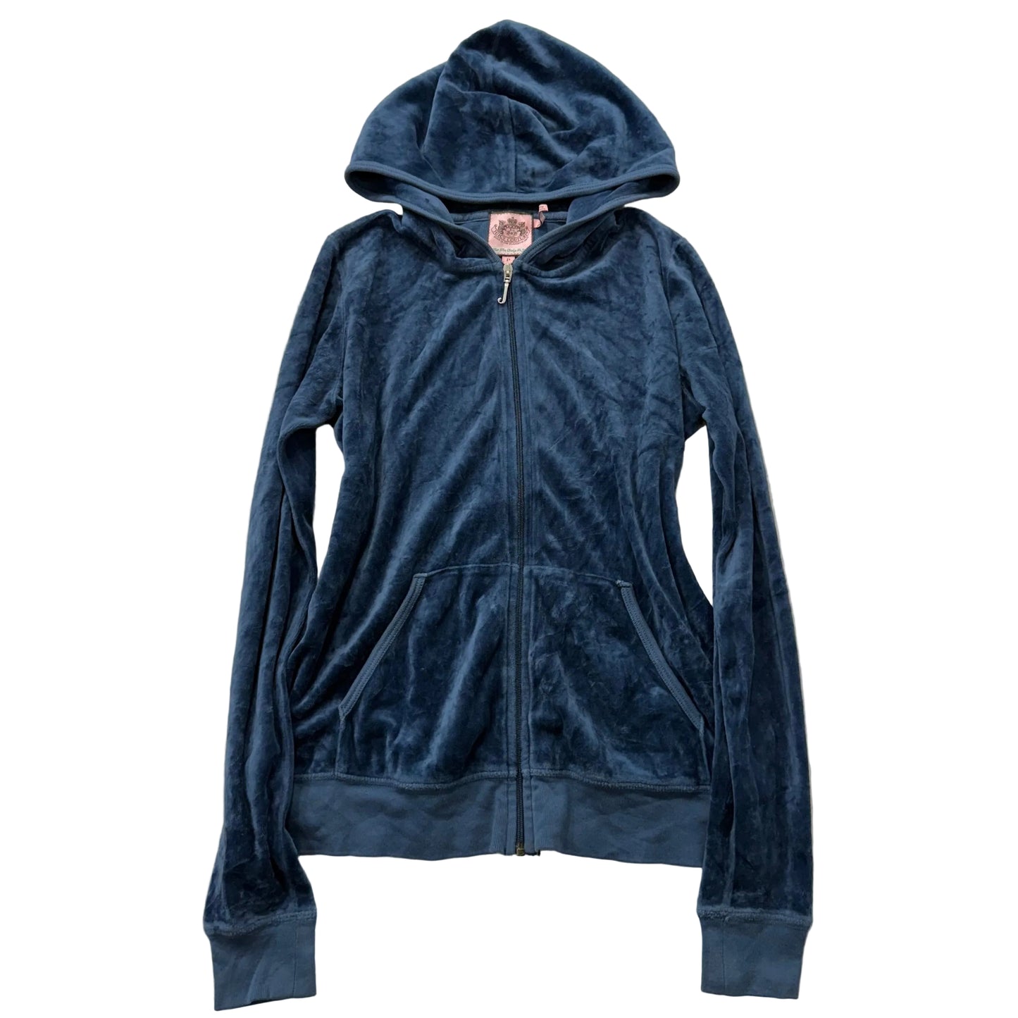 Juicy Couture Womens Navy Velour Zip-Up Maternity Hoodie Kangaroo Pockets Size P